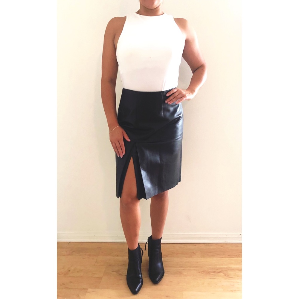 Max Studios Leather Skirt with Side Slit